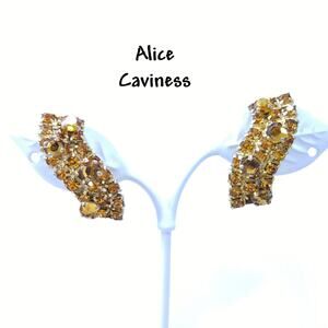 Alice Caviness Topaz Rhinestone Earrings, 1960s Vintage Jewelry